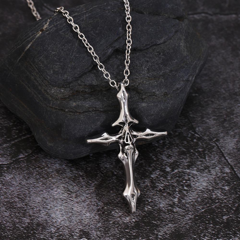 Retro Viking Bone Cross Necklace Punk Gothic Jewelry Hip Hop Street Fashion Accessories for Women Men