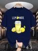 Fresh Lemon Lemonade Cartoon Print Unisexs Crew Neck T Shirt Summer Fruit Drink Graphic Short Sleeve Casual Cotton Daily Tops
