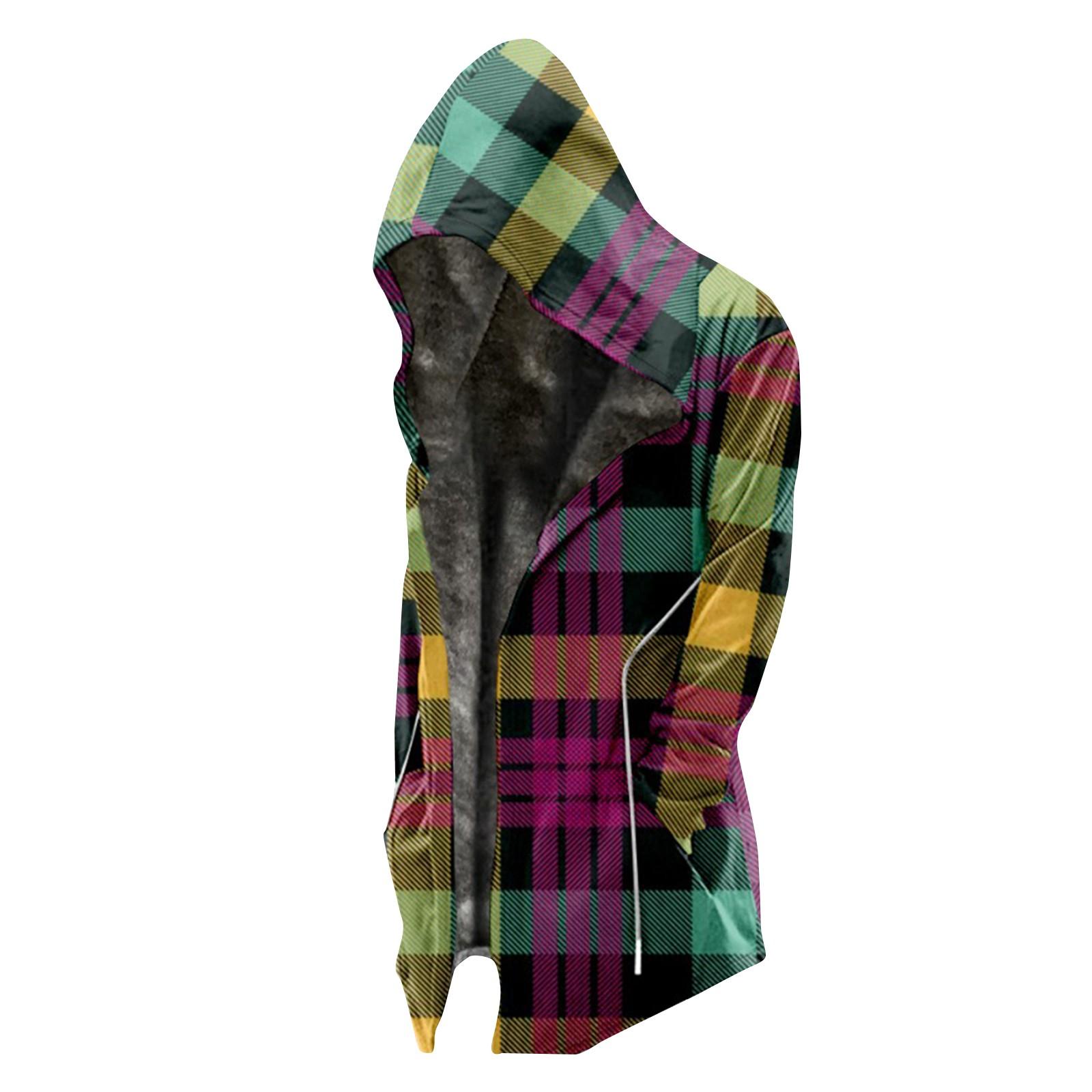 Men s Plaid Print Velvet Thickened Long Jacket Men s Casual Large Size Zipper Jacket XXXL зелёный