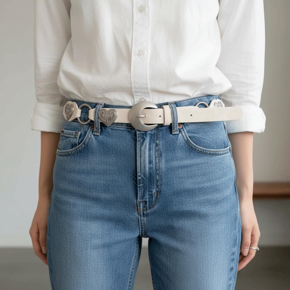 Metal Heart Rivet Belts Round Ethnic Style Waistband Punk Western Style Cowboy Belts  Women