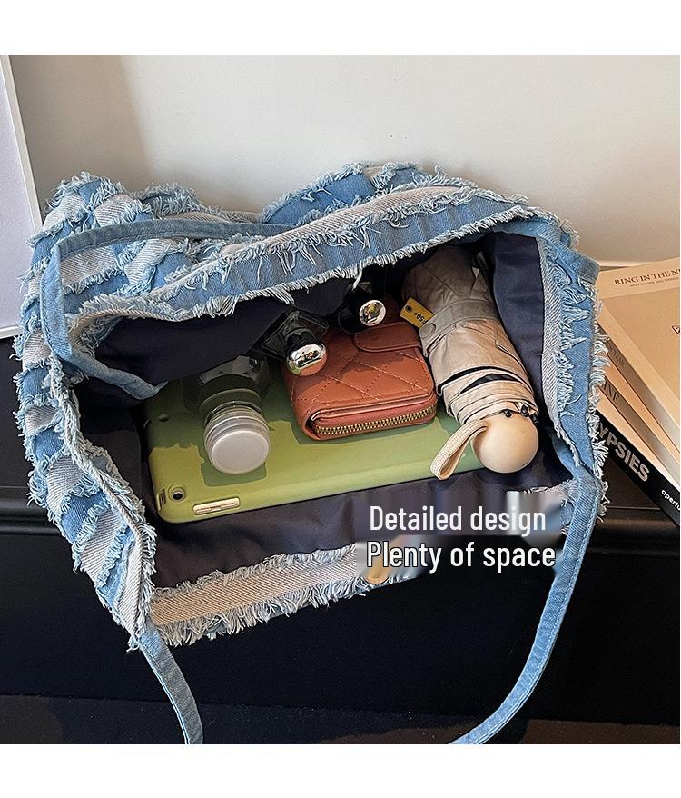 Women's Denim Commute Shoulder Bag: 2026 Spring Casual Fashion Tote with Large Capacity