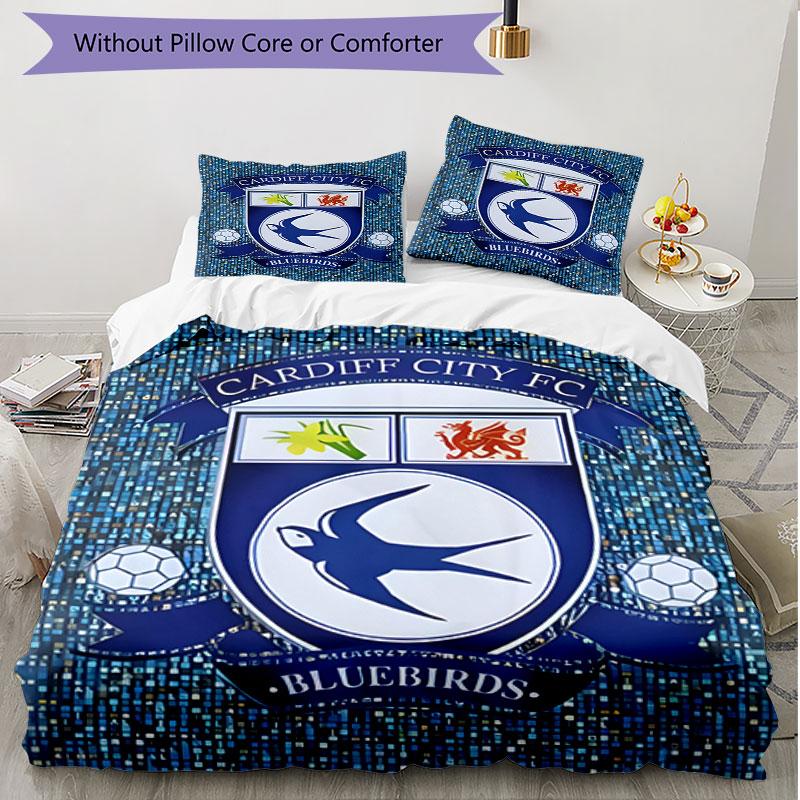 Parure de lit 3 pièces avec housse de couette (1*Housse de couette + 2*Taie d'oreiller, sans noyau), Ensemble de literie doux pour toutes les saisons Cardiff City FC, Décoration de chambre à coucher à domicile Cadeau