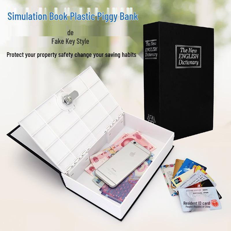 Kreatives Wörterbuch-Buch-Safe: Kunststoff-Sparschwein mit Schlüssel-Kombinationsschloss