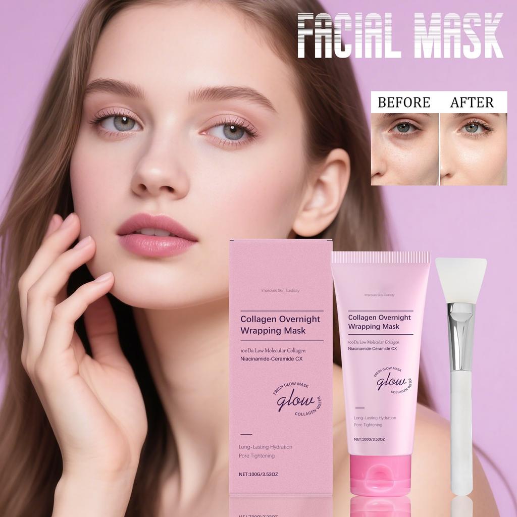 Collagen Night Wrap Peel Mask With Brush, Elasticity, Hydration And Stimulates Collagen,100g,1pc,