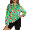 Women's Stand Collar Pullover Long Sleeve Top Christmas Print Sports Top