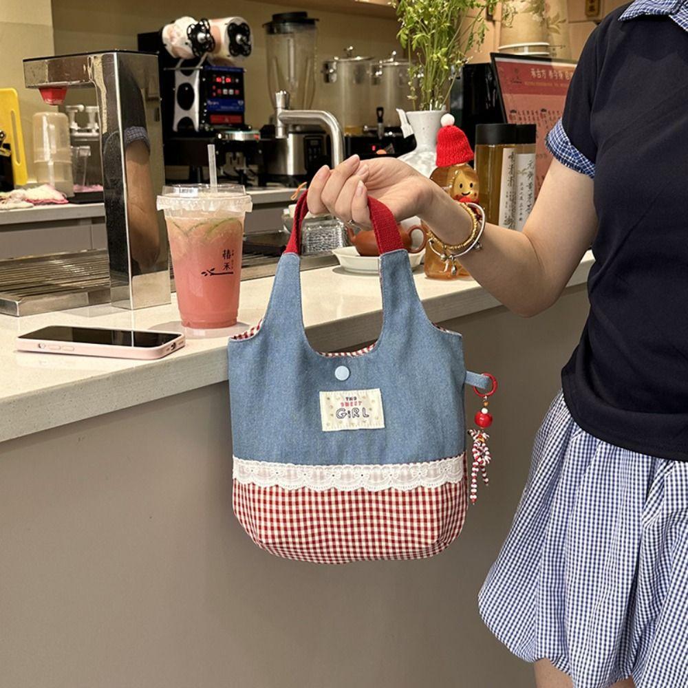 

Leisure Plaid Canvas Handbag Cowboy Cute Wrist Bag Lovely Denim Bucket Bag Travel чорний