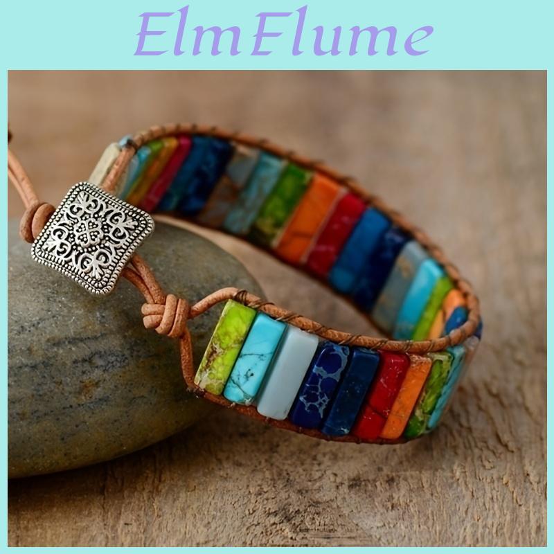 Colorful Stone Bracelet Braided Adjustable Rope Hand Bracelet Energy Healing Relax Anxiety Jewelry Gift Boho Style 1 Pc