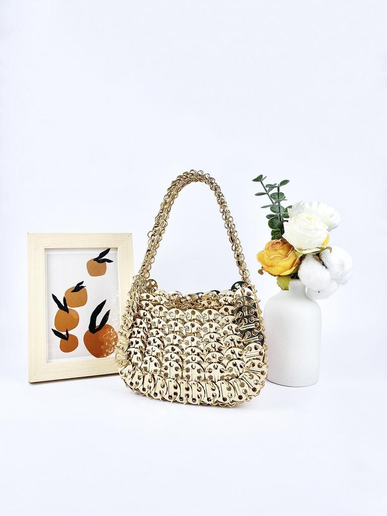 Handmade Woven Metallic Tote with Sequin Accents