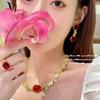Julianne Pomegranate Egg-Shaped Gem Necklace, Antique, 18K Gold-Plated Foam Jade Pigeon Egg Zircon Bracelet