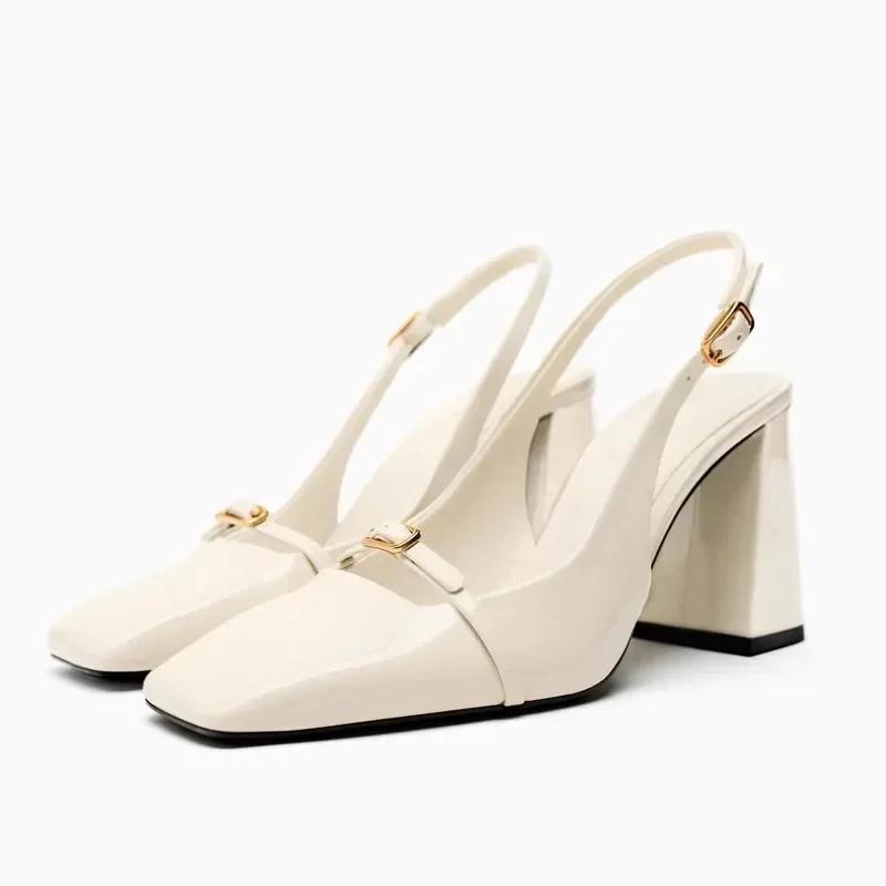 

2025 Spring Chunky High Heels Women Mary Jane Shoes Woman Elegant Beige Brand Designer Party Dress Lolita Female Pumps 42 бежевий