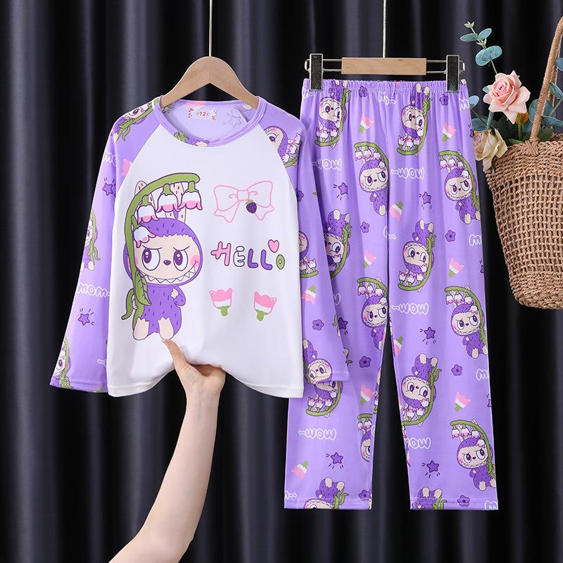 2Pcs Children Pajamas Boys Long-Sleeved Kawaii Anime  Cartoon Girls Loose Sleepwear Clothes Sets