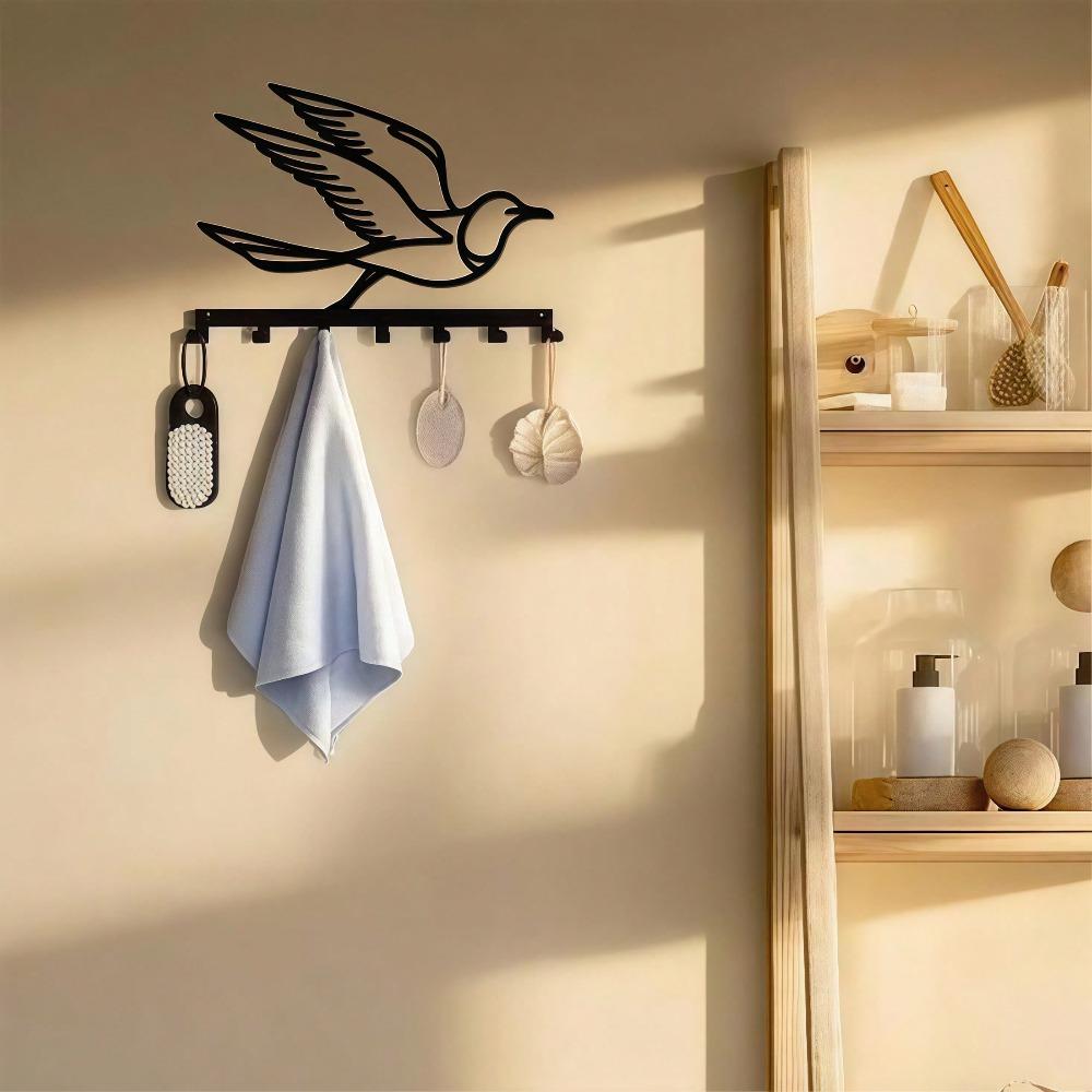 Bird Design Key Hanger 7 Hook Wall Mounted Organizer Rustproof Durable Home Decor