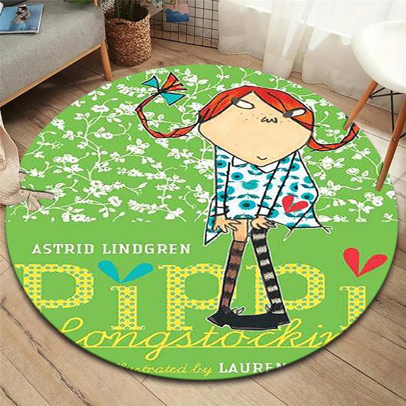 Pippi Longstocking Round Area Rug,Carpet Rug for Living Room Bedroom Sofa Playroom Decor,Non-slip Floor Mat
