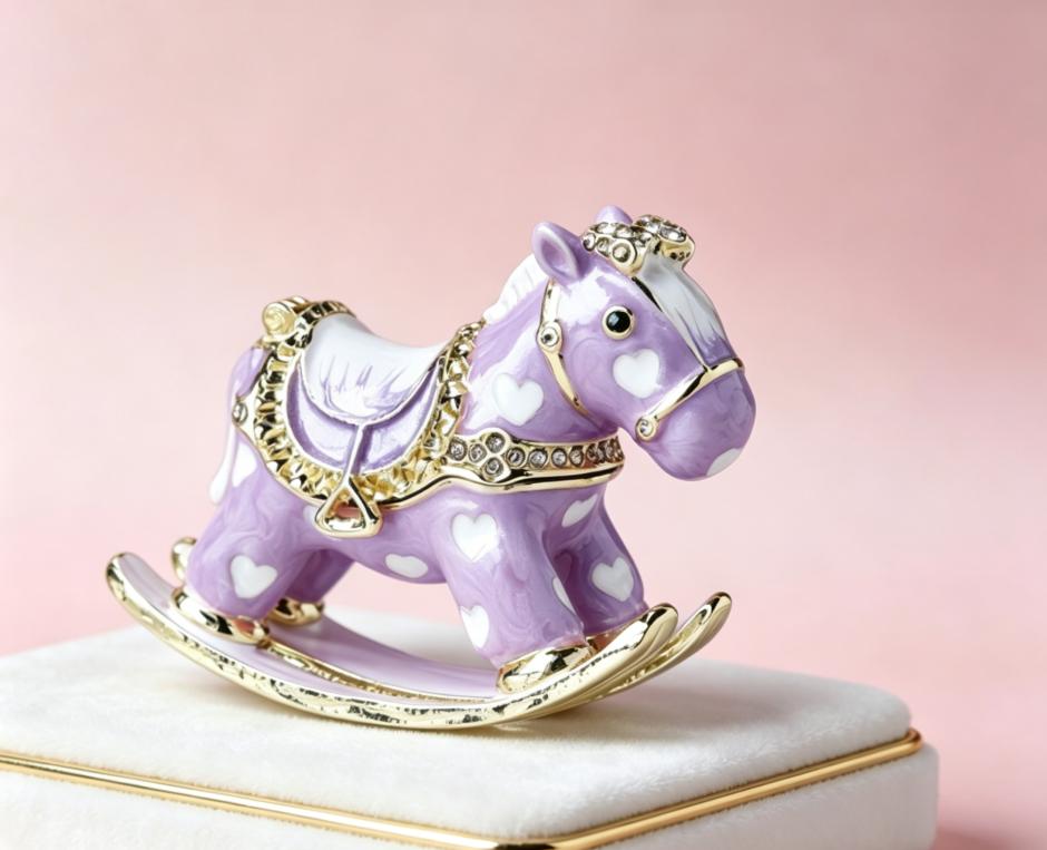 Colorful Rocking Horse Jewelry Box Enamel Crystal Trinket Box Decorative Gift Ornament