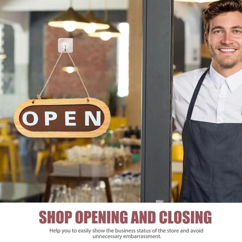 Wooden Double Sided Door Sign Rope Hanging Business Open Sign for Store Door Hanging Tag Bar Use