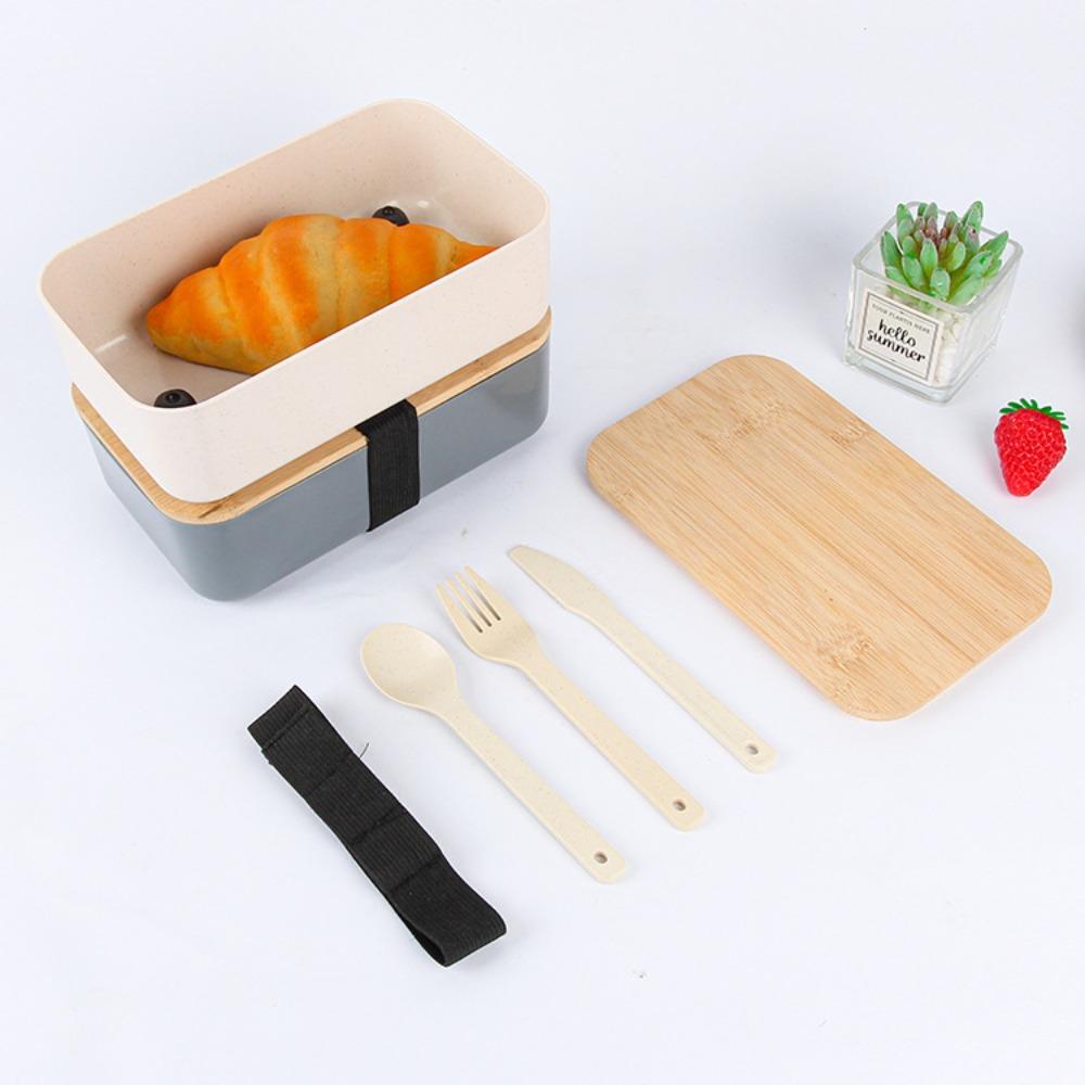 

Wheat Straw Lunch Box Bamboo Wood Cover Food Storage Box Japanese Style Kids
