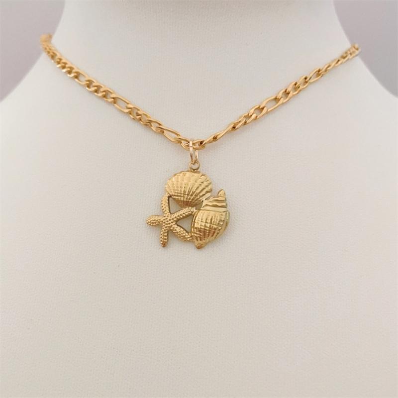 Gold and Silver Plated Necklace with Intricate Sea Shell Starfish Designs Perfect for Summer Parties and Daily Wear