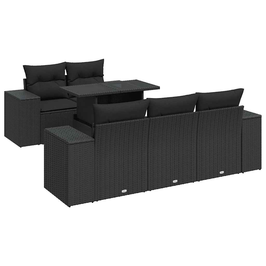 Vidaxl 6-Cz. Set di Mobili da Giardino con Cuscini, Polyrattan Nero