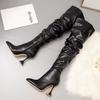 Fashion Fashion Pleated Soft Leather Autumn Winter Women Thigh High Boots Elegant Pointed Toe High Heels Red Over the Knee Boots Shoes