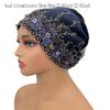 Women's Elegant Hairbands Embroidery Flower Turban Cap - Soft Lace Head Wrap Hat with Shiny Rhinestones for Women