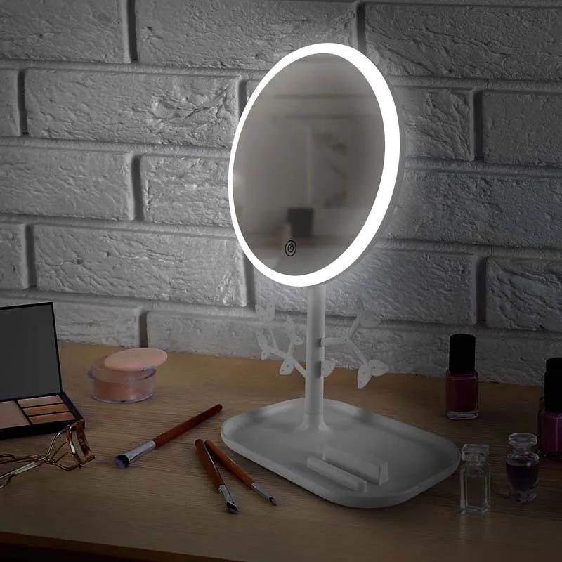 Miroir De Table Blanc Avec Led Et Porte-bijoux Rechargeable Mizo De Yoghi