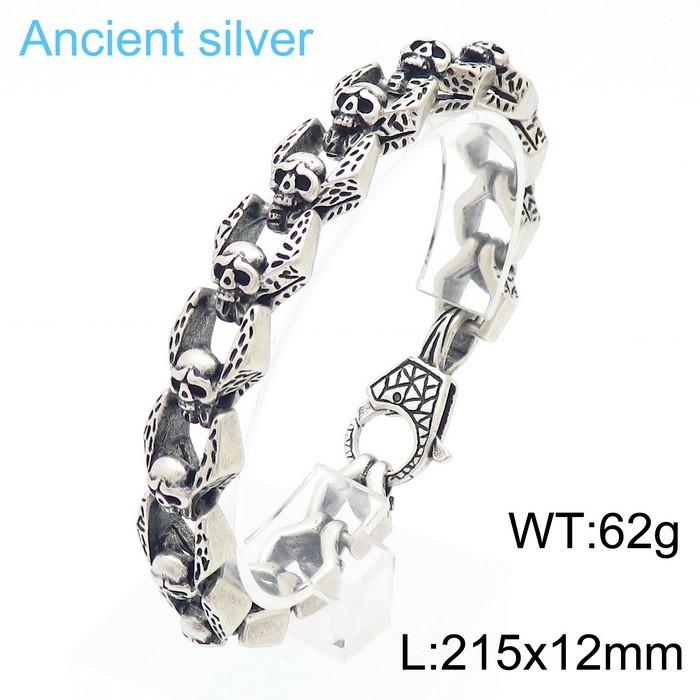 KALEN Premium Jewelry Fashion Bracelets Stainless Steel Punk Skull Links Bracelet Bangle for Men 21.5cm&Punk