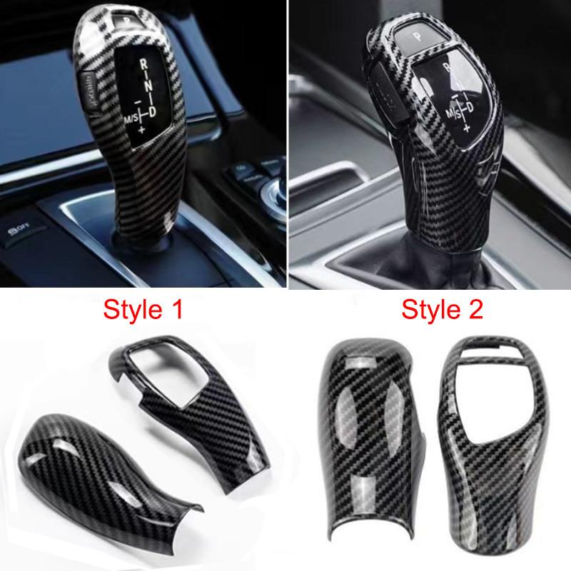 2Pcs/Set LHD Carbon Fiber Car Gear Shift Knob Cover Trim Interior Gear Shift Collars For BMW X5 X6 1/2/3/4/5/6 Series