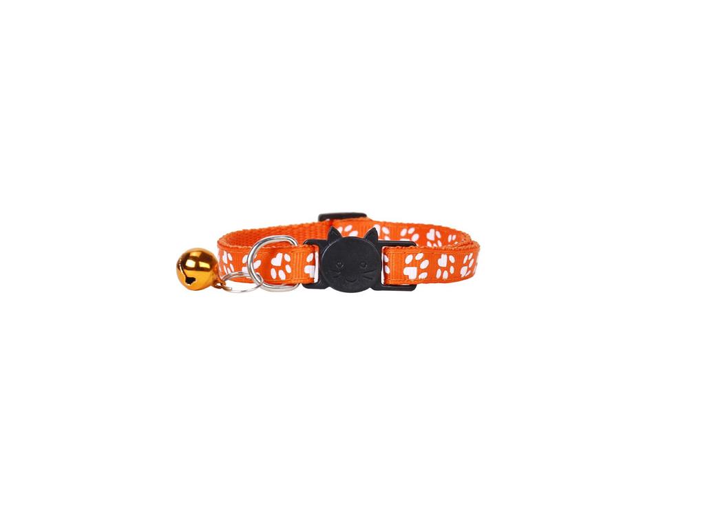 Peichong Beibei Cat Collar with Printed Paw Webbing, Safety Buckle, and Colorful Bell