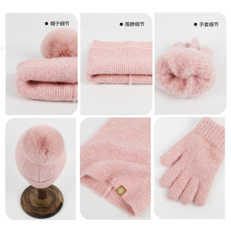 Children's unisex scarf to keep warm Winter infants and toddlers knitted ear protection hat scarf gloves three-piece set
