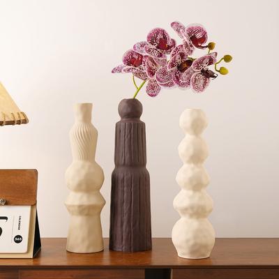 Set de Jarrón Columna Cerámica Mid-Century Wabi Sabi Maceta Geométrica Retro Mate para Decoración Hogar Granja Moderna Flor Seca Alta