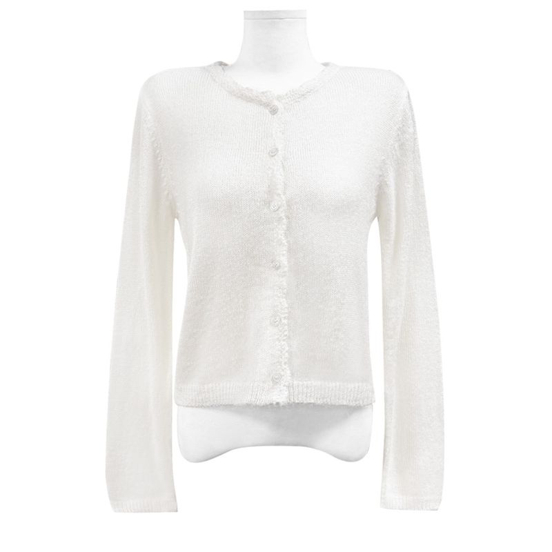 

Unique Sei K-style Pure Desire Minimalist Polka Dot Slimming Long-Sleeved T-shirt Lace Trim Patchwork Knitted Cardigan Top Ivory White Cardigan L