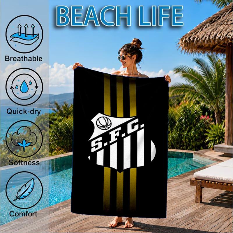 Fc Crest Design Printed Microfiber Beach Towel, Soft And Absorbent, Quick-Dry, Ideal for Summer Travel, Beach Essential, Swimming Pool