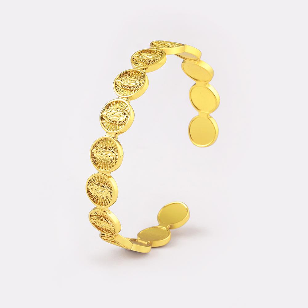 Nidin Classic Jesus Christ Round Medal Bangle Gold Plated Virgin Mary Cuff Bracelet For Women Men Adjustable Jewelry Party Gift