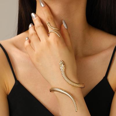 Set Bracciale e Anello Dorato a Serpente Esagerato di Alta Gamma per Donna