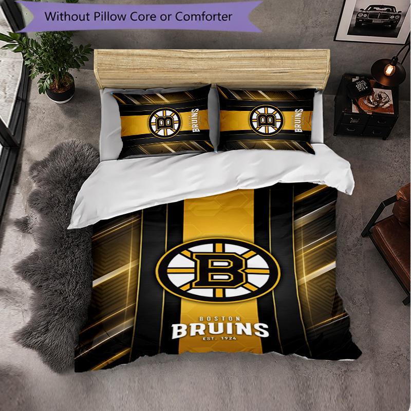 Set Biancheria da Letto Boston Bruins in Microfibra 3 Pezzi Copripiumino Decorativo per Camera da Letto Uso Domestico