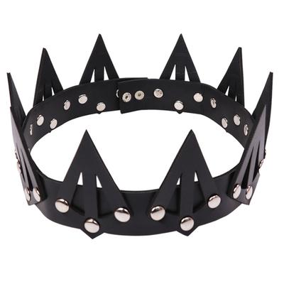 Gothic Spiked Crown HeadwearLeather Tiara for Halloween Party Wear Headpiece Cosplay Theme Creative Party Costume