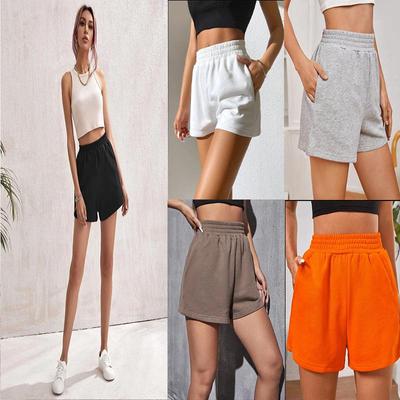2024 Elastic Waist Women's Casual Wide Leg Solid Color Sports Shorts