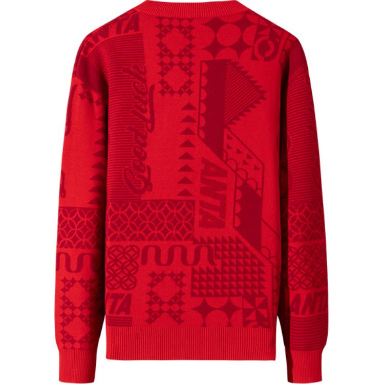 Anta Comfortable Casual Simple Round Neck Pullover Loose Long Sleeve Knit Sweater Men tops Deep-Red 152518704-2