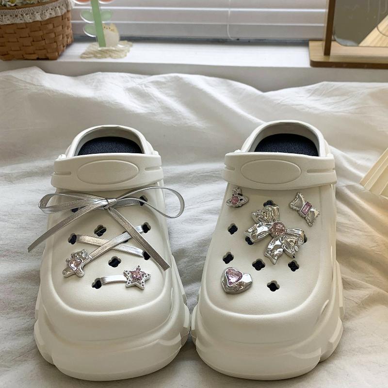 Fashion Cute DIY Bow Knot Fashion Clogs For Women Indoor Street Slippers Thick Sole Female Summer Shoes Soft EVA Girls Beach Sandals