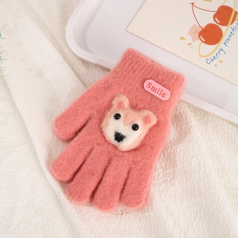 Luvas de Inverno Infantis Fofas de Urso Estilo Coreano - Quentes, À Prova de Frio, Design de Cinco Dedos para Meninos e Meninas