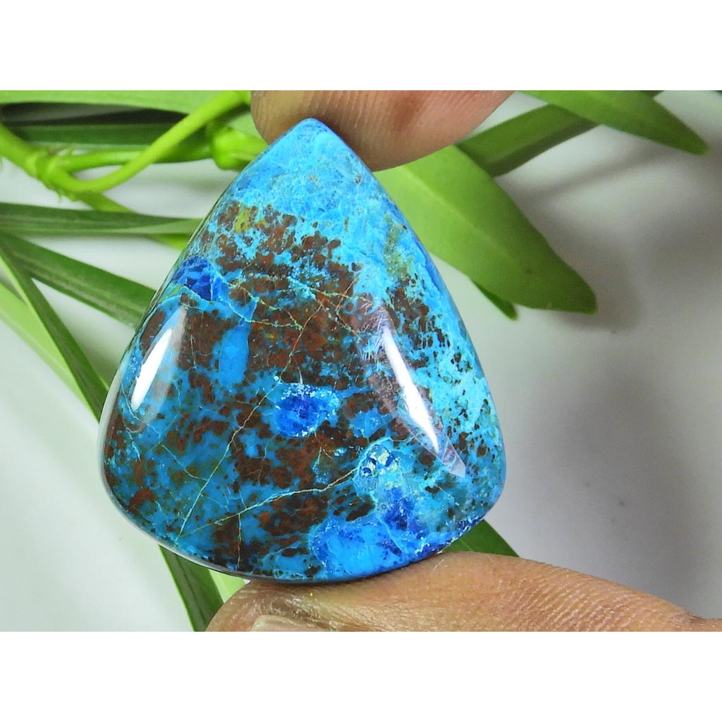 47Cts. AA++ Natural Azurite Crystal Pear Cabochon Loose Gemstone 27X31X08 MM SK-622