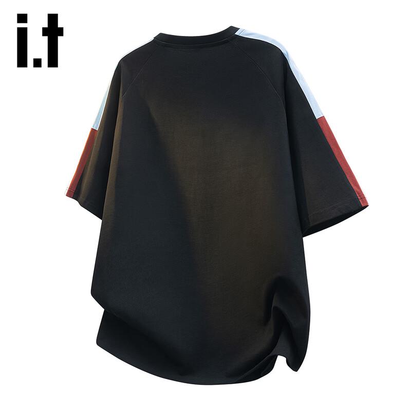 Izzue Men's Loose Fit Striped Color-Block Short Sleeve T-Shirt
