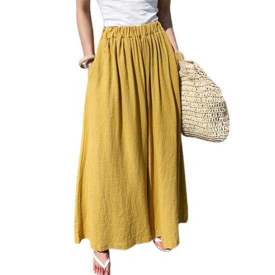 Women Pants Solid Color Side Pockets Temperament Elastic Waist Wide Leg Trousers Streetwear