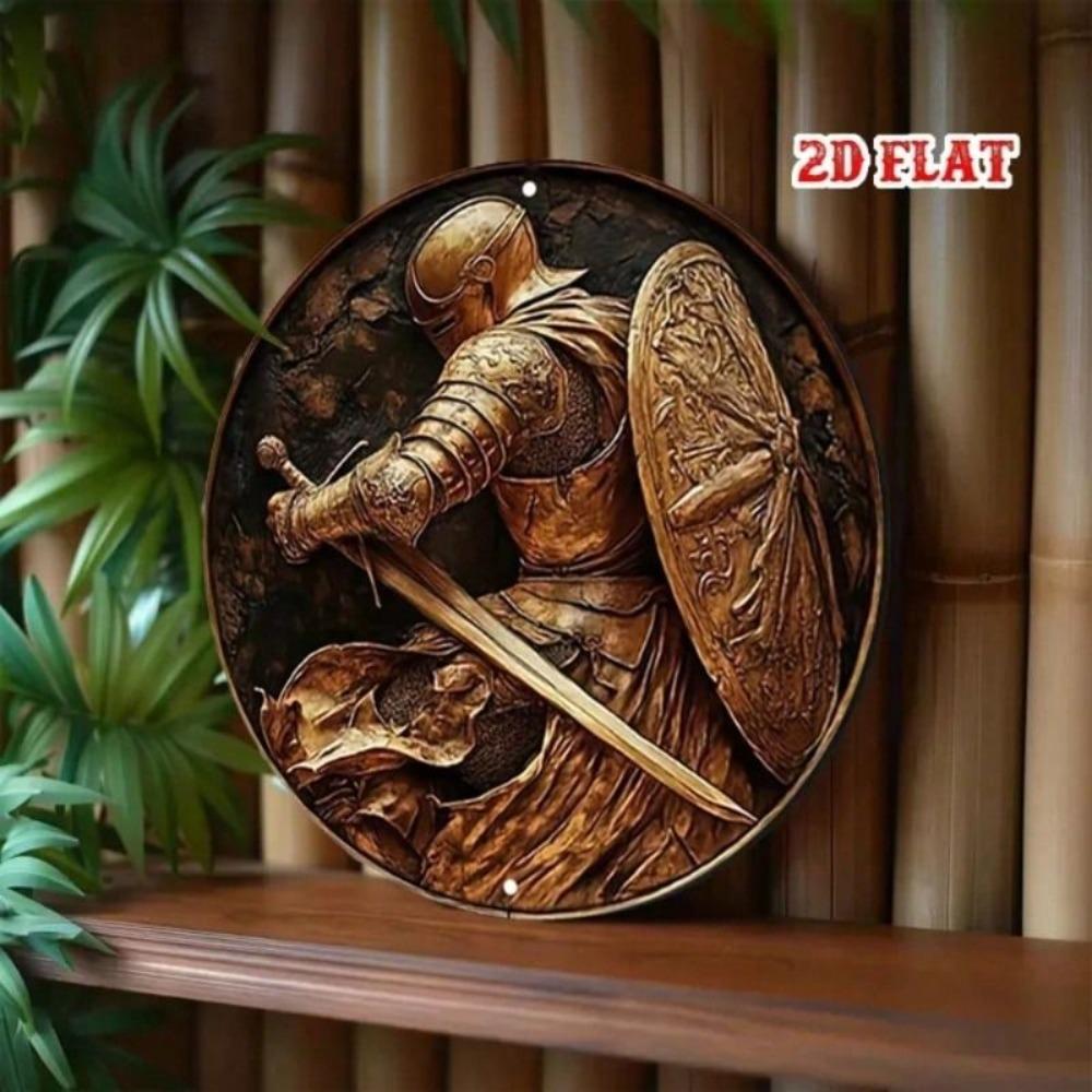 Knight With Sword And Shield Metal Plaque For Cafe Garage Decor