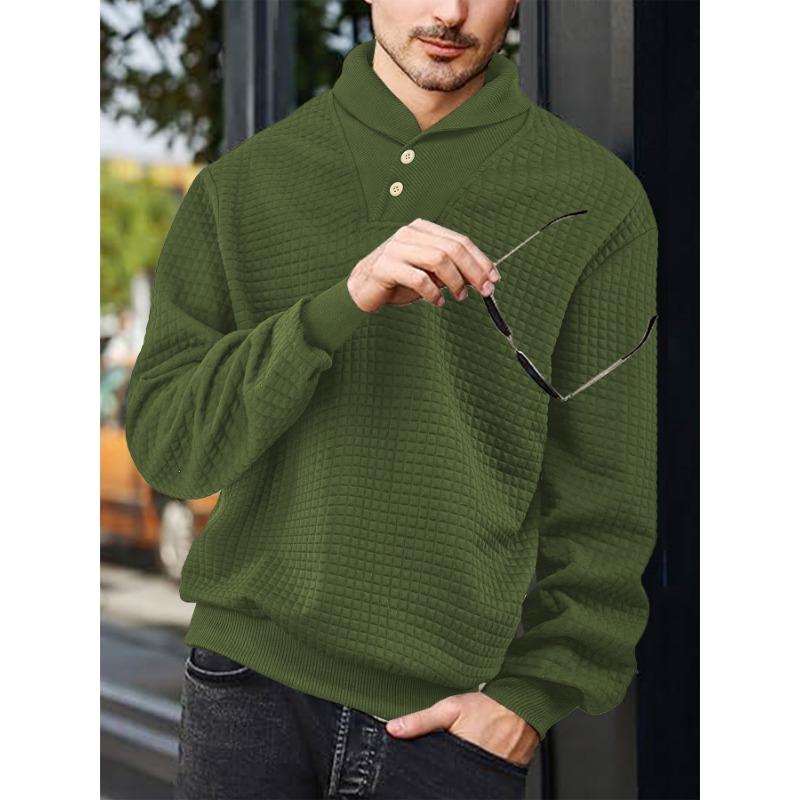 Men's new sports and leisure loose solid color lapel jacquard plaid men's sweater