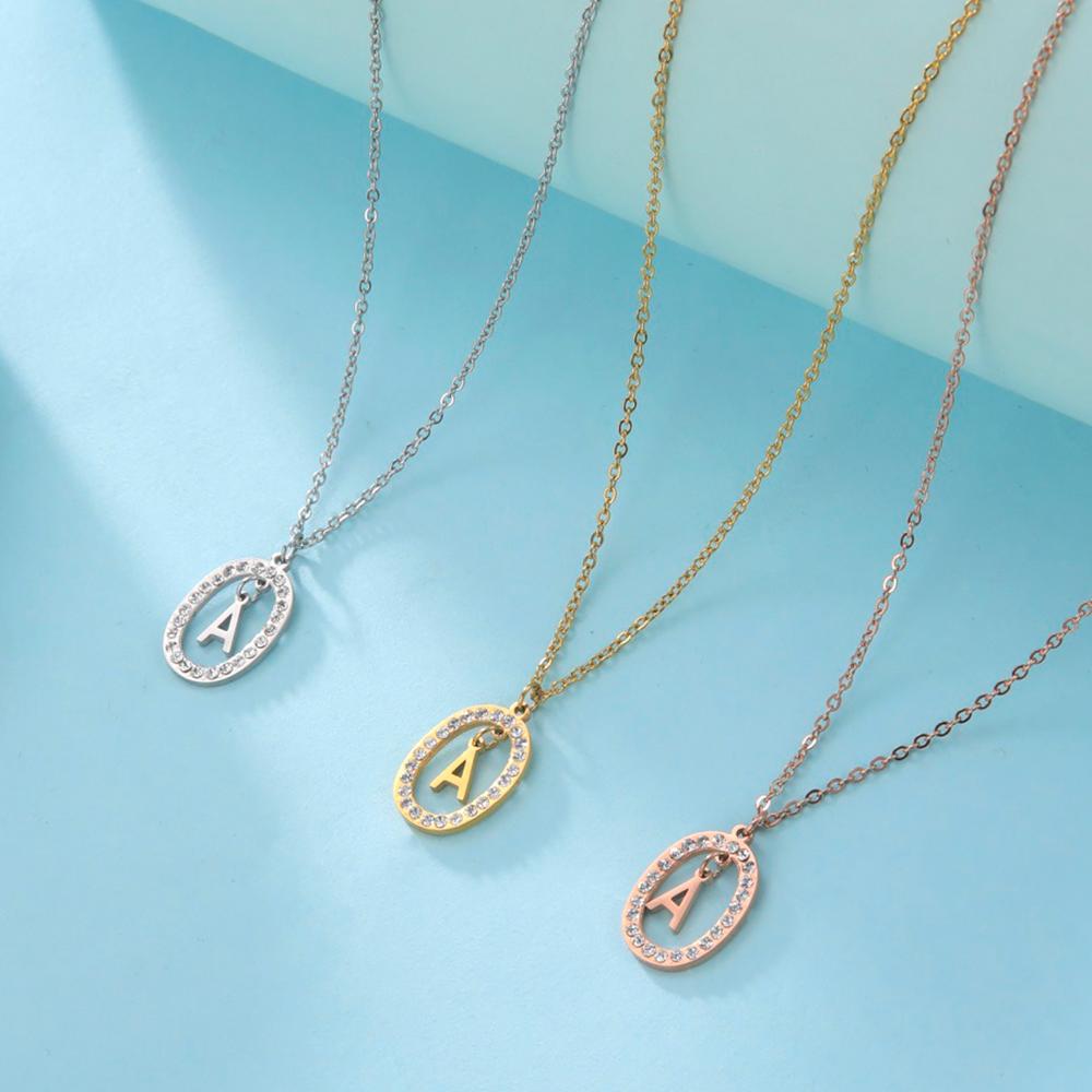 Cazador Zircon Initial Letter Necklace for Women Rhinestone A-Z Alphabet Choker Necklace Stainless Steel Jewelry Mother Gift