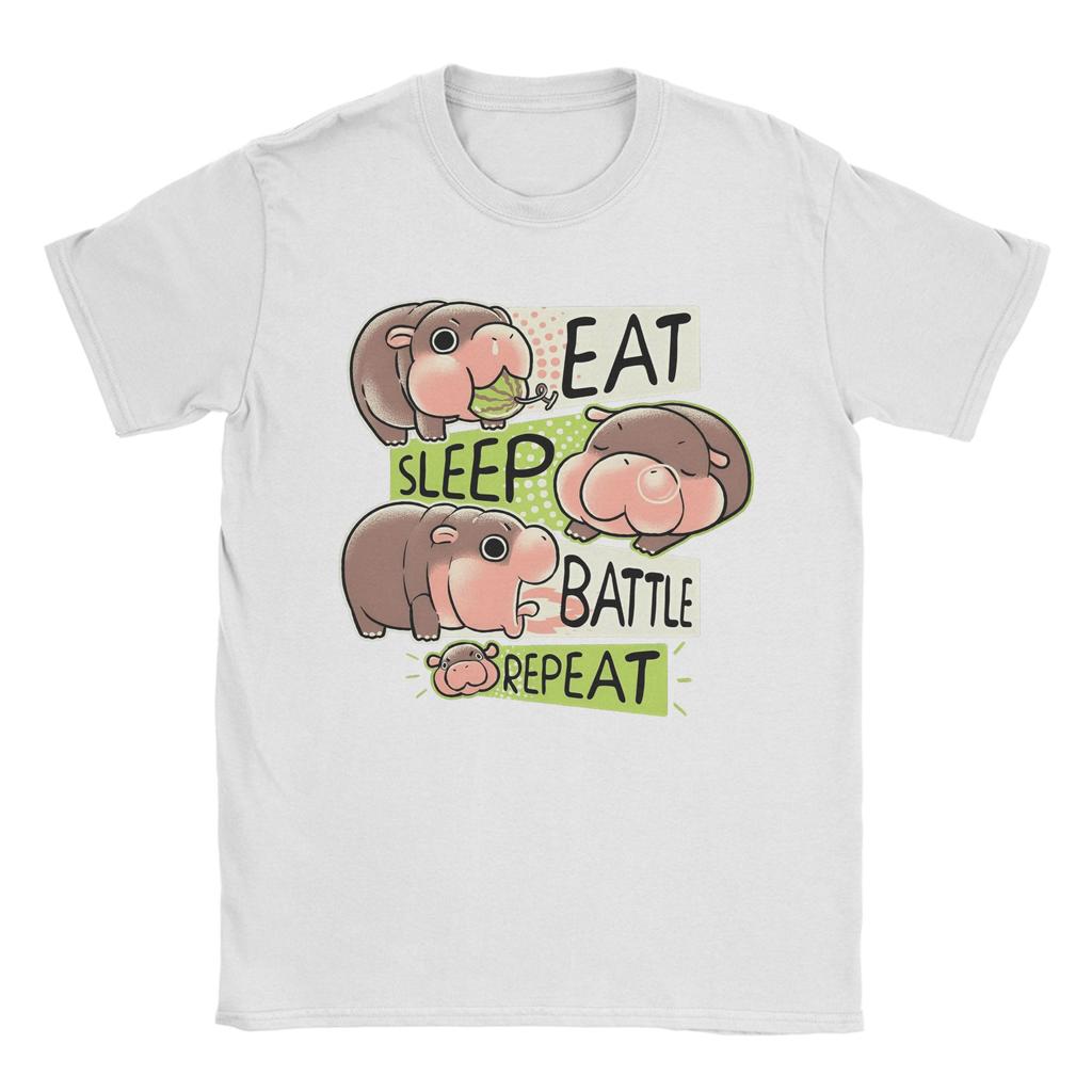 Eat Sleep Moo Deng T-Shirt Men Humor Cotton Tees Round Collar Short Sleeve T Shirt Graphic Printed Clothes