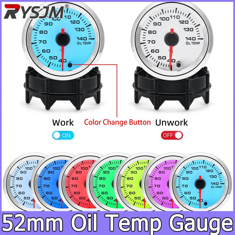 52mm Car Oil Temperature Gauge 40-140 Celsius Universal 2 Inch Meter 1/8 NPT Temperature Sensor 10mm 7 Color LED Backlight