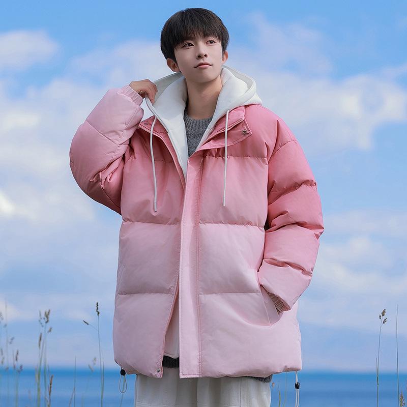 Fake Two Pieces of Gradual Change Cotton-padded Coat Men's Winter New Loose Tide Brand High Street Casual Warm Cotton Clothes Hooded