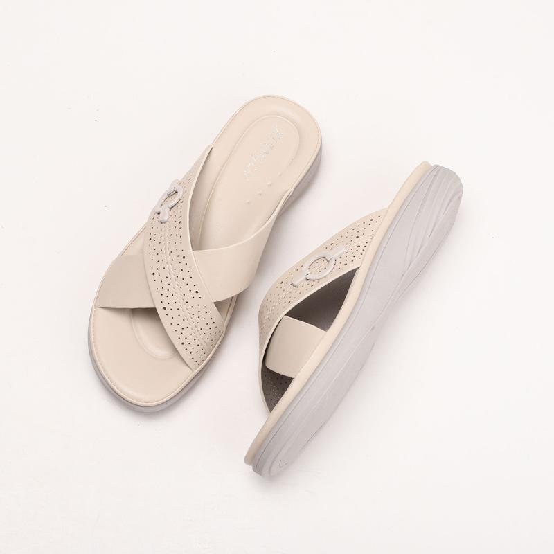 Dicksöhlige rutschfeste Damen-Sandalen Drag Sommer neu Keilabsatz Casual Übergröße Gürtelschnalle Pantoletten Damenschuhe